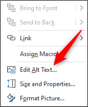 Bouton d'édition du texte alt sur l'objet dans Excel