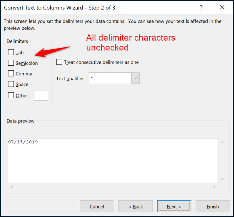 All delimiter options disabled