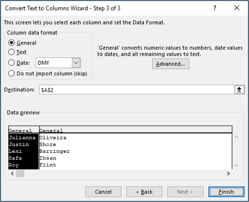Step 3 of the Text to Columns Wizard