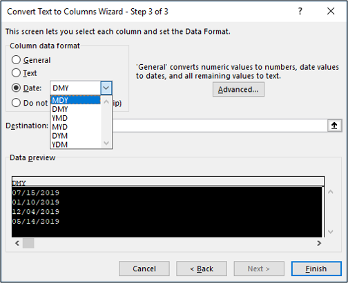 Select MDY format for dates