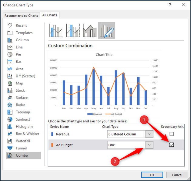 how to create custom combo chart in excel mac