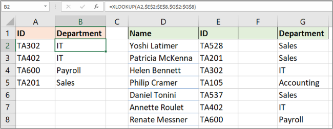 The inserted column does not break XLOOKUP