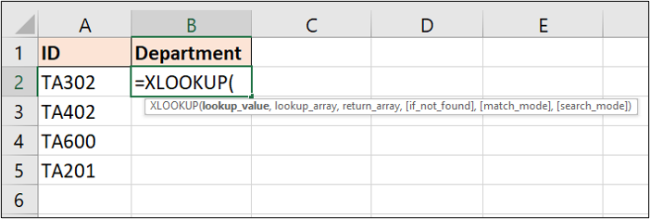 Information required by the XLOOKUP function