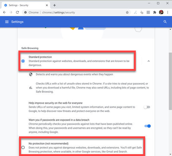 Téléchargez Google Chrome 83 : Nouveaux paramètres de confidentialité et de sécurité, groupes d'onglets, améliorations des cookies 4 Paramètres de sécurité du Chrome 83