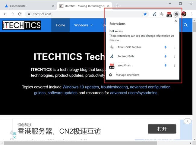Téléchargez Google Chrome 83 : Nouveaux paramètres de confidentialité et de sécurité, groupes d'onglets, améliorations des cookies 11 Icône du puzzle des extensions dans la barre d'outils de Chrome