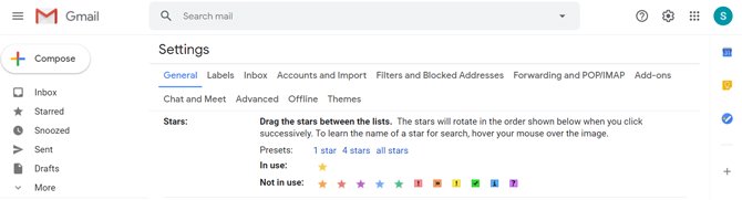 Options des étoiles Gmail