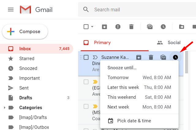 Courrier électronique Gmail Snooze