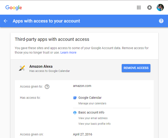 Applications tierces de Google avec accès au compte