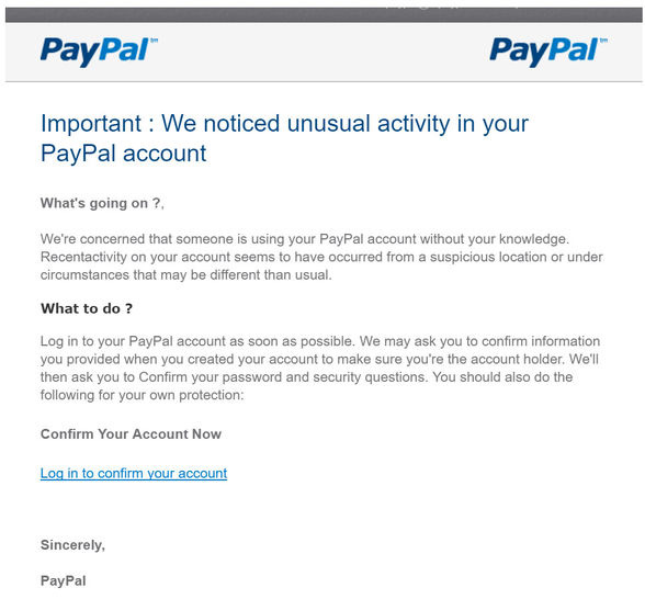 Courriel de phishing PayPal