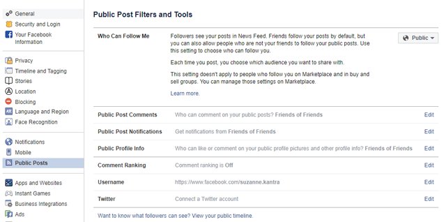 Paramètres de confidentialité des adeptes de Facebook