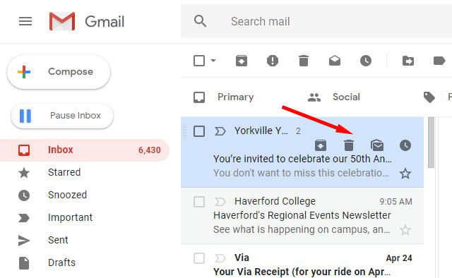 Passez la souris sur les options de Gmail