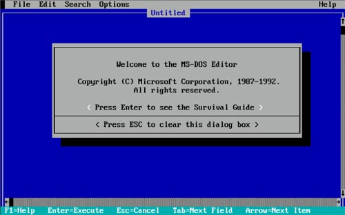 Fenêtre de commande d'édition de l'éditeur MS-DOS