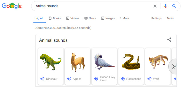 Recherche Google de sons d'animaux