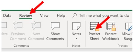 Onglet Révision - Option de protection de la feuille de calcul dans Microsoft Excel