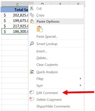 Modifier le commentaire dans Microsoft Excel
