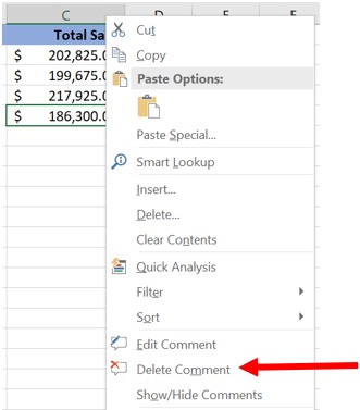 Supprimer le commentaire dans Microsoft Excel