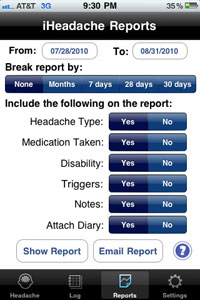 Application iHeadache pour iPhone