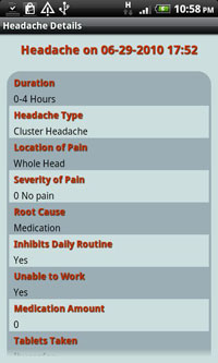 Application Pro Diary Headache Diary pour Android