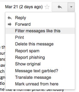 Paramètres du filtre Gmail
