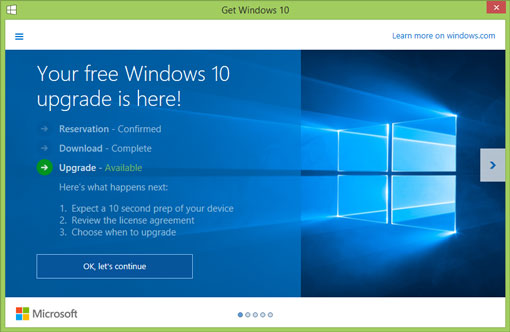 Mise à jour de Windows 10 disponible