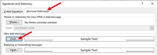 Paramètres des polices de Microsoft Outlook pour les nouveaux courriers électroniques