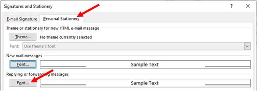 Paramètres de la police Microsoft Outlook pour répondre ou transférer des courriels