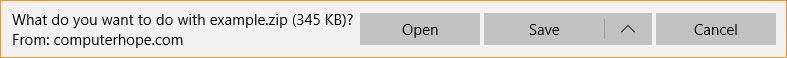 Prompt to open or save a download in Microsoft Edge.