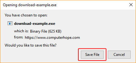 Window asking if the user would like to save a download.
