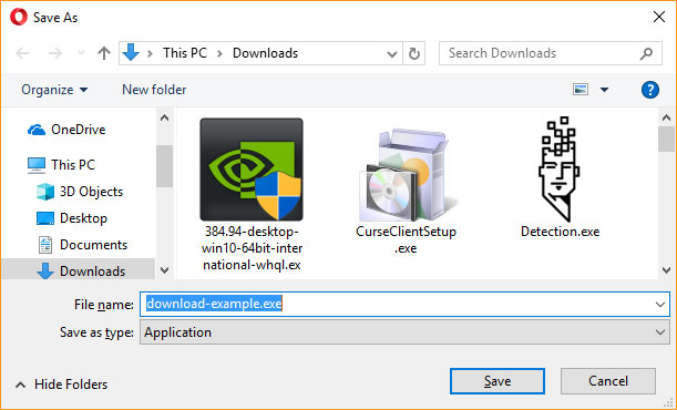 Save As window for saving a download in Opera.