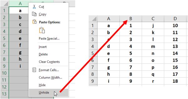 Masquer une colonne cachée dans Excel