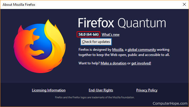 Fenêtre qui affiche des détails sur Firefox.
