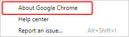 Option de menu pour voir la version de Chrome qui est actuellement installée.