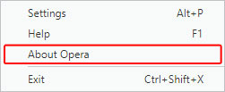 Élément de menu qui affiche des informations sur la version d'Opéra.