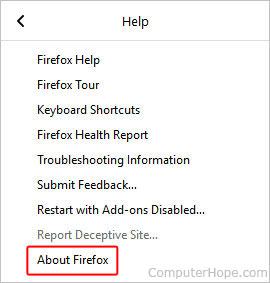 Option de menu pour afficher des informations sur Firefox.