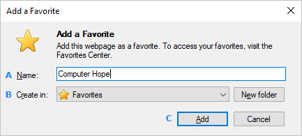 Les utilisateurs du menu peuvent ajouter un favori dans Internet Explorer.
