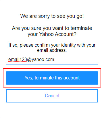 Page où les utilisateurs peuvent supprimer leur compte de messagerie Yahoo !