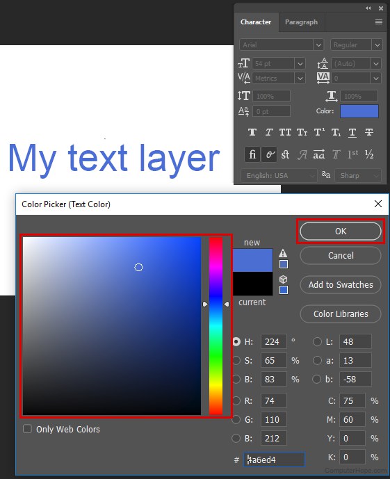 Dans le sélecteur de couleurs, choisissez une couleur, puis cliquez sur OK.