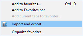 Sélecteur d'importation et d'exportation dans Internet Explorer.