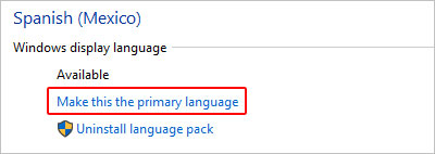 Définissez la langue principale dans Internet Explorer.