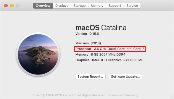 informations sur le processeur macOS