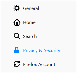 Écran de confidentialité et de sécurité dans Firefox.