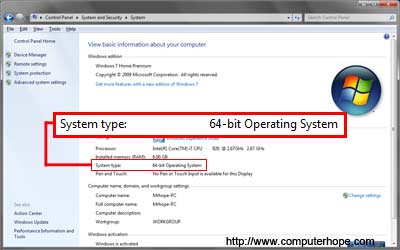 Version 64-bit des informations sur le système Windows