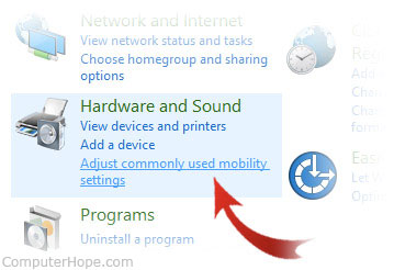 Ouvrir le Centre de mobilité Windows à partir du panneau de configuration de Windows 10