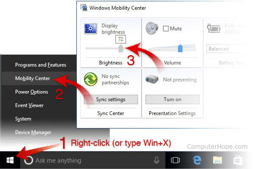 Ajustement de la luminosité de l'écran à l'aide du centre de mobilité Windows 10
