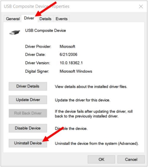 Dispositifs à port USB dans le gestionnaire de dispositifs