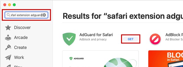 Recherche de noms d'extension Safari