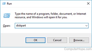 Exécutez diskpart à partir de la boîte d'exécution de Windows.