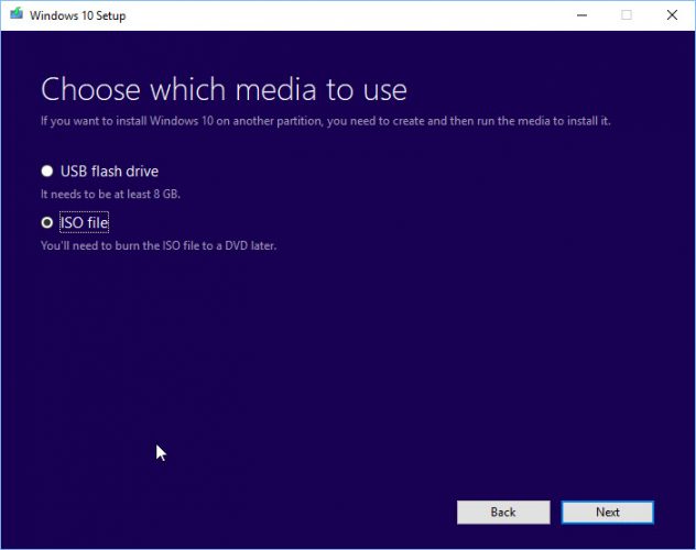 Choisir un média Configuration de Windows 10