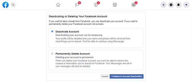 Désactivez votre compte Facebook