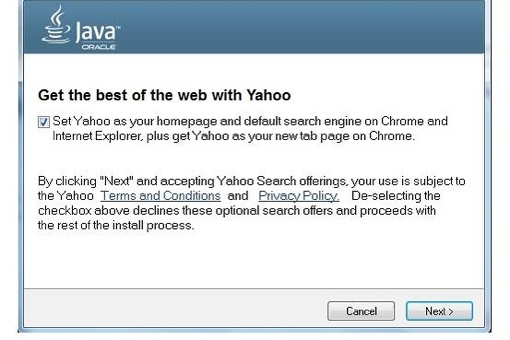 Mise à jour de Java Détournement de Yahoo